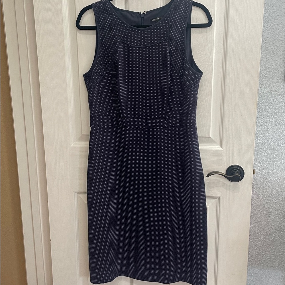 J Crew Navy Polka Dot Sheath Midi Dress